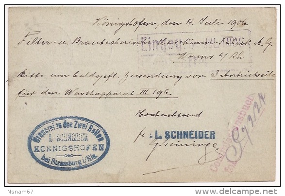 P29 - STRASSBURG KONIGSHOFEN - 1906 - Pour Worms - - Other & Unclassified