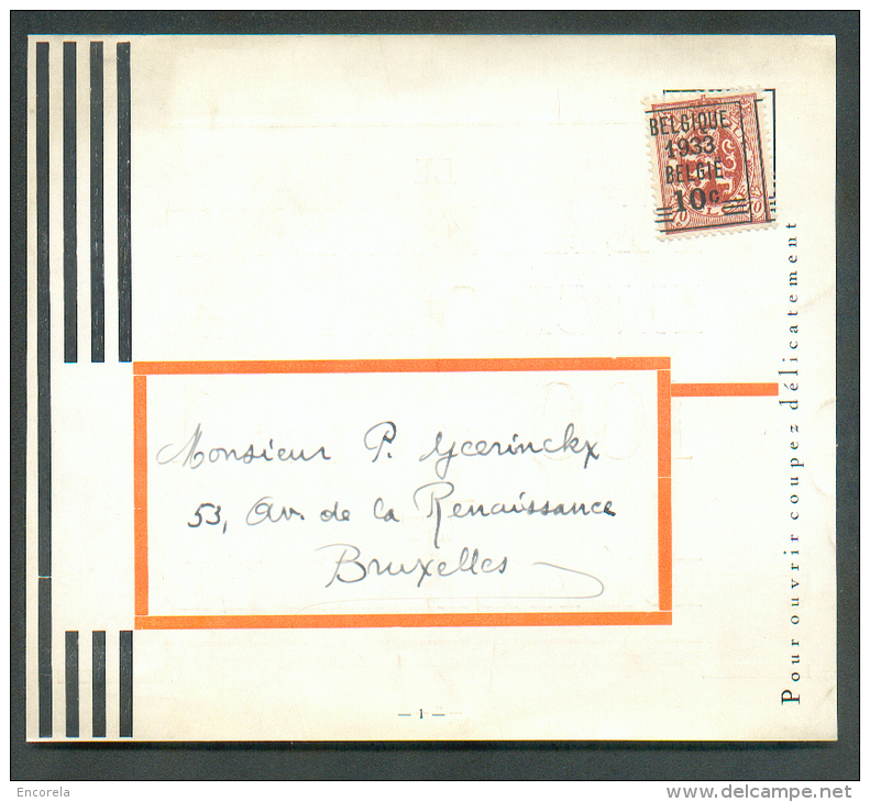 Préo Lion Belgique 1933/Belgie 10c. Sur Carte Publicitaire (Placement Financier) Vers Bruxelles - 9252 - Typos 1929-37 (Heraldischer Löwe)