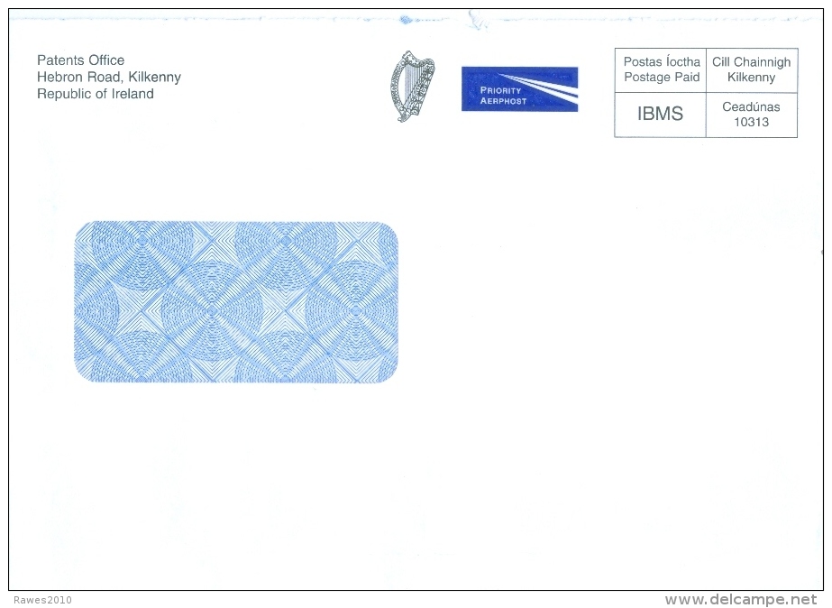 Irland Kilkenny Postage Paid Patents Office Harfe Luftpostbrief - Postal Stationery