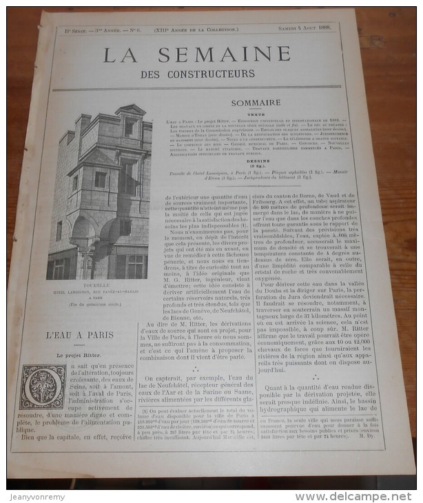 La Semaine Des Constructeurs. N°6. 4 Août 1888. Manoir D´Etran Près De Dieppe. Tourelle, Hôtel Lamoignon à Paris. - Revues Anciennes - Avant 1900