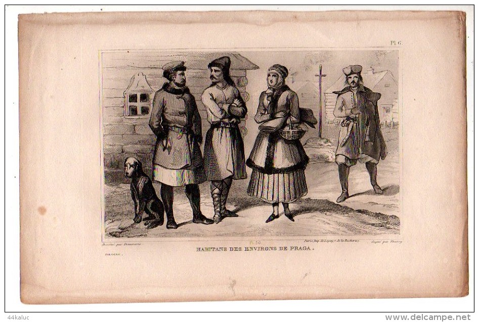 POLOGNE Costume Habitants Des Environs De PRAGA  ( Gravure XIXème Siècle) - Other & Unclassified