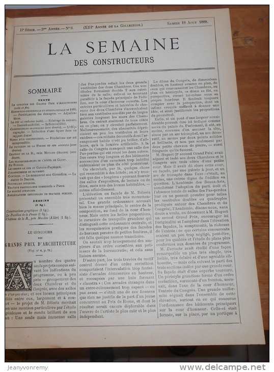 La Semaine Des Constructeurs. N°8.18 Août 1888. Château De La R....près De Moulins Dans L´Allier. - Revues Anciennes - Avant 1900