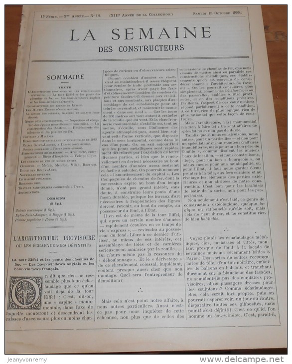 La Semaine Des Constructeurs. N°16. 13 Octobre 1888. Etablissemnt De Bains à Reims Dans La Marne. - Revues Anciennes - Avant 1900