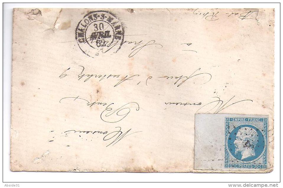 N° 14B  Grand Bord De Feuille Sur Lettre De Chalons Sur Marne - 1849-1876: Classic Period