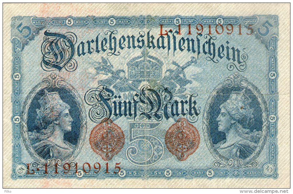 Germany,Reichsschuldenverwaltung 5 Mark, 1914, Ro.48c,P.47c,8-stellige,as Scan - 5 Mark