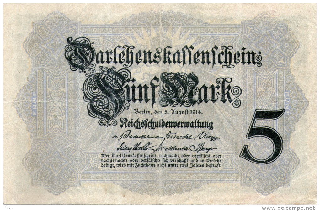 Germany,Reichsschuldenverwaltung 5 Mark, 1914, Ro.48c,P.47c,8-stellige,as Scan - 5 Mark