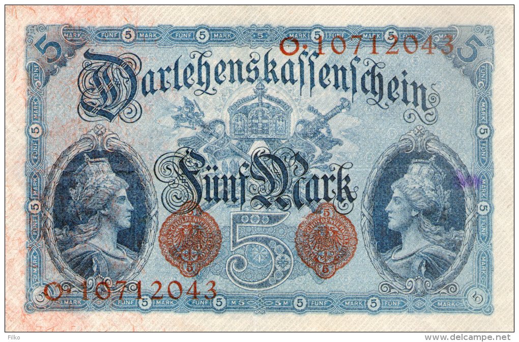 Germany,Reichsschuldenverwaltung 5 Mark, 1914, Ro. 48c,P.47c,8-stellige,as Scan - 5 Mark