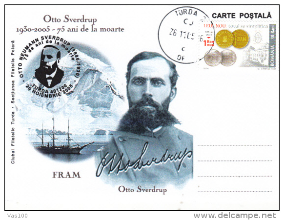 EXPLORERS, OTTO SVERDRUP, SHIP, SPECIAL POSTCARD, 2005, ROMANIA - Explorateurs