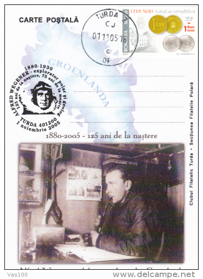 EXPLORERS, ALFRED WEGENER IN GROENLAND, SPECIAL POSTCARD, 2005, ROMANIA - Explorers