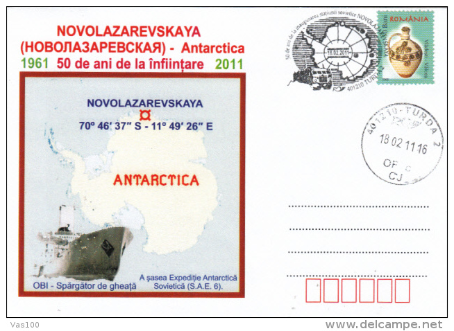 EXPLORERS, NOVOLAZAREVSKAYA ANTARCTIK BASE, TRUCK, SHIP, SPECIAL COVER, 2011, ROMANIA - Bases Antarctiques