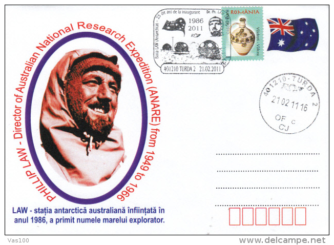 EXPLORERS, PHILLIP LAW ANTARCTIK BASE, SPECIAL COVER, 2011, ROMANIA - Explorateurs & Célébrités Polaires