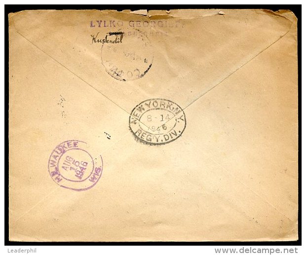BULGARIA TO USA Registered Cover 1946 (w/defect On The Top) - Lettres & Documents