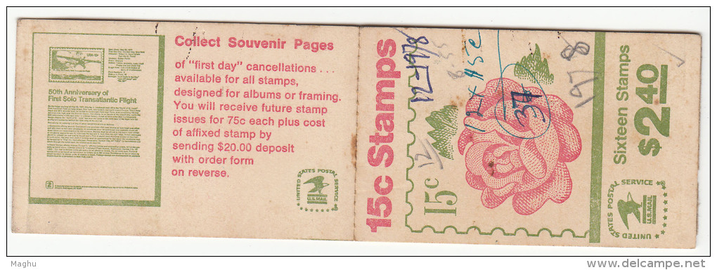 Booklet, United States, 15c Rose, Flower, (Only 12 Stamps Inside), As Scan - 2. 1941-80