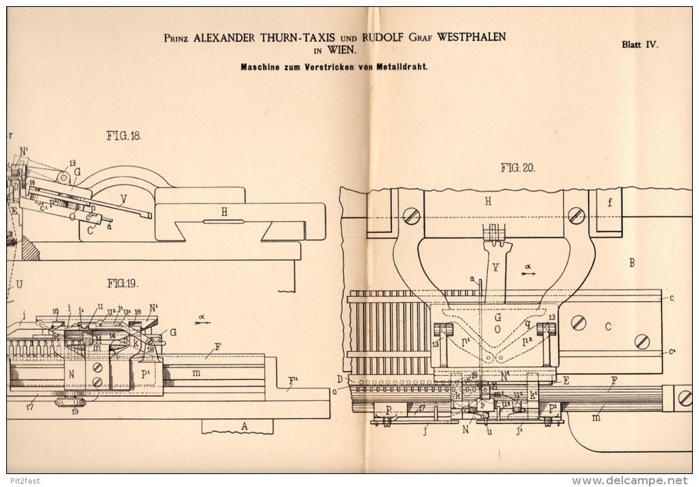 Original Patentschrift - Prinz Alexander Thurn - Taxis Und R. Graf Westphalen In Wien , 1884 , Masichine Zum Stricken !! - Tools