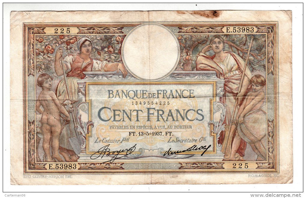 Billet - 100 Francs Merson - FT.13.5.1937 - E.53983 - 100 F 1908-1939 ''Luc Olivier Merson''
