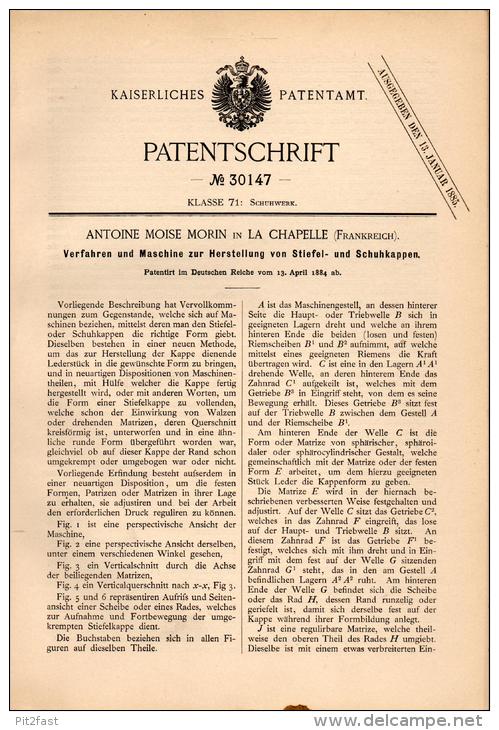 Original Patentschrift - A. Moise Morin à La Chapelle , 1884 , Machine à Produire Des Embouts Et Des Bottes !!! - Machines