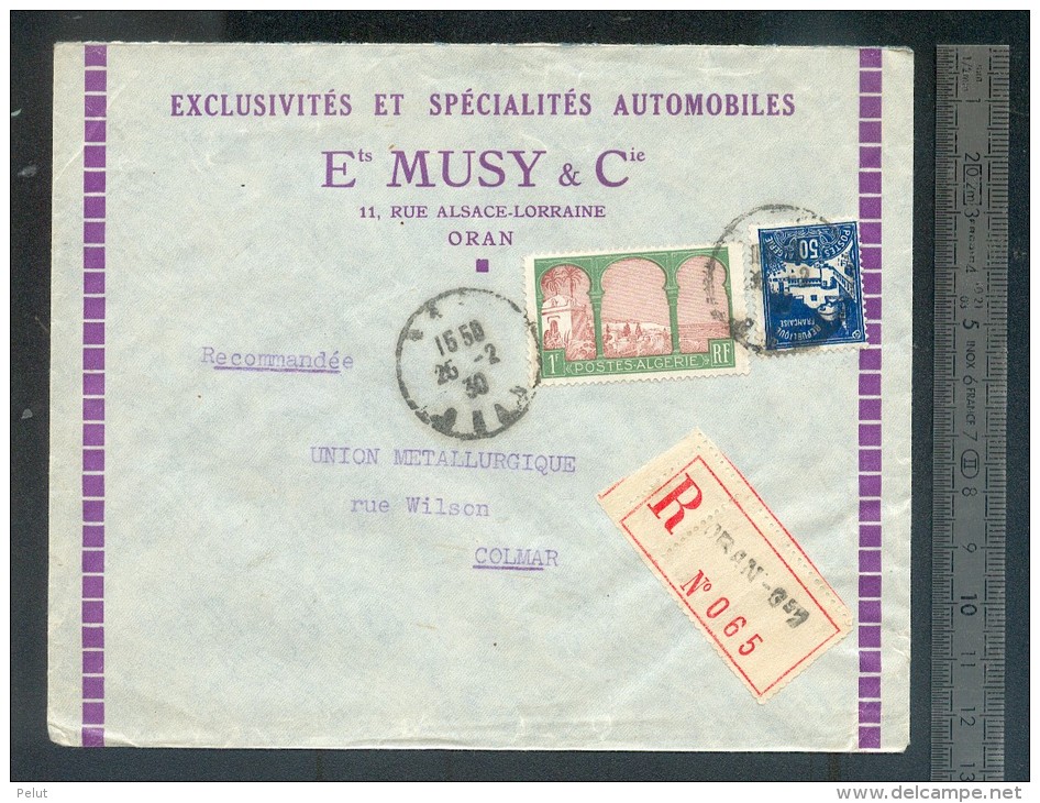 Enveloppe Recommandée Algérie 1930 Spécialités Automobiles à ORAN - Brieven En Documenten