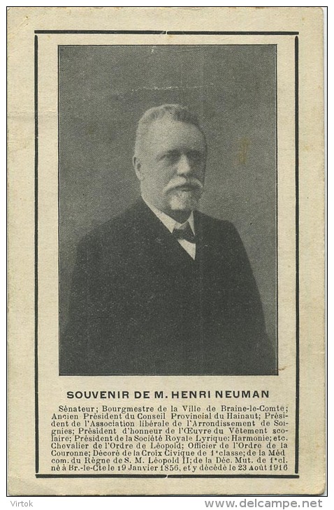 Braine-Le-Comte :  M. Henri  Neuman : Bourgemestre -  Burgemeester - Braine-le-Comte