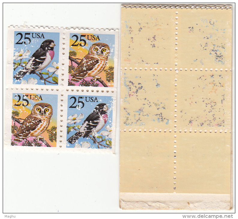 Booklet, United States 1988, 25c  Stamps Bird, Owl, As Scan - 1981-...