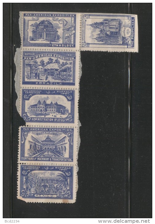 USA 1901 BUFFALO PAN AMERICAN EXHIBITION TYPE 10 POSTER STAMPS BLUE ON PIECE ETHNOLOGY MEXICO BRAZIL MACHINERY PROPYLAEA - Souvenirkarten