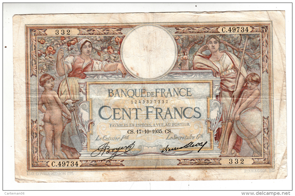 Billet - 100 Francs Merson -  CS.17.10.1935 - C.49734 - 100 F 1908-1939 ''Luc Olivier Merson''