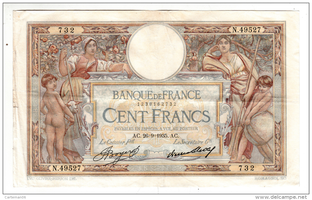 Billet - 100 Francs Merson -  AC.26.9.1935 - N.49527 - 100 F 1908-1939 ''Luc Olivier Merson''