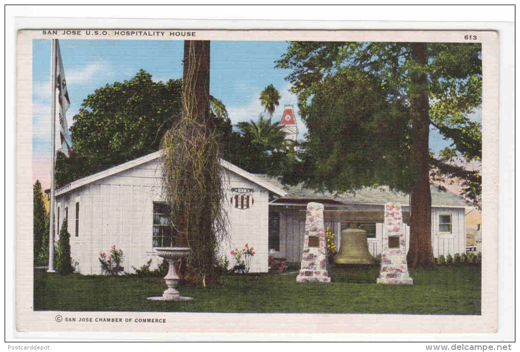 USO Military Hospitality House San Jose California Linen Postcard - San Jose