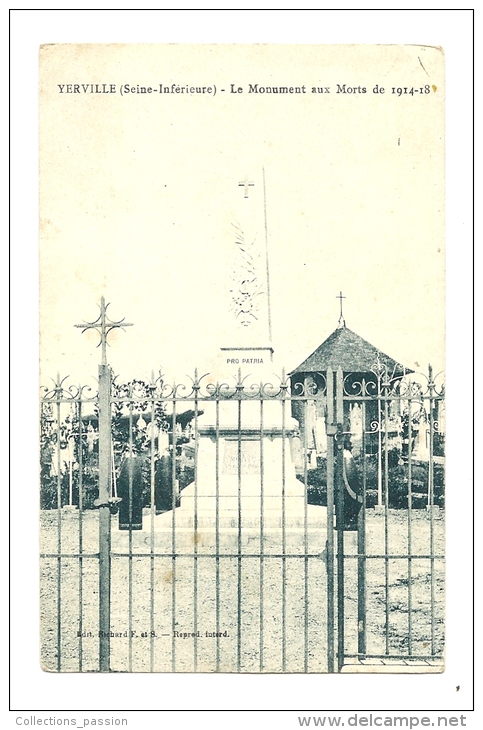 Cp, 76, Yerville, Le Monument Aux Morts De 1914-18, Voyagée (non Oblitérée) - Yerville