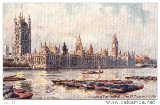 Charles Flower - The Houses Of Parliament  (from Across The River)  -   7898 - Tuck, Raphael