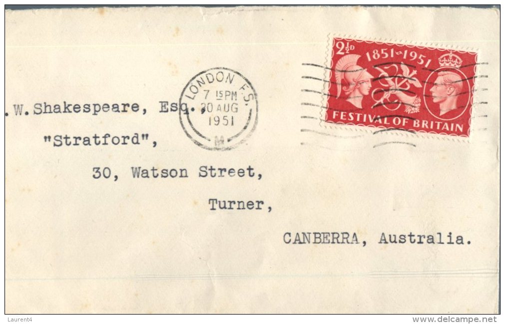 (365) UK FDC Cover - Posted To Australia - 1951 - ....-1951 Pre Elizabeth II