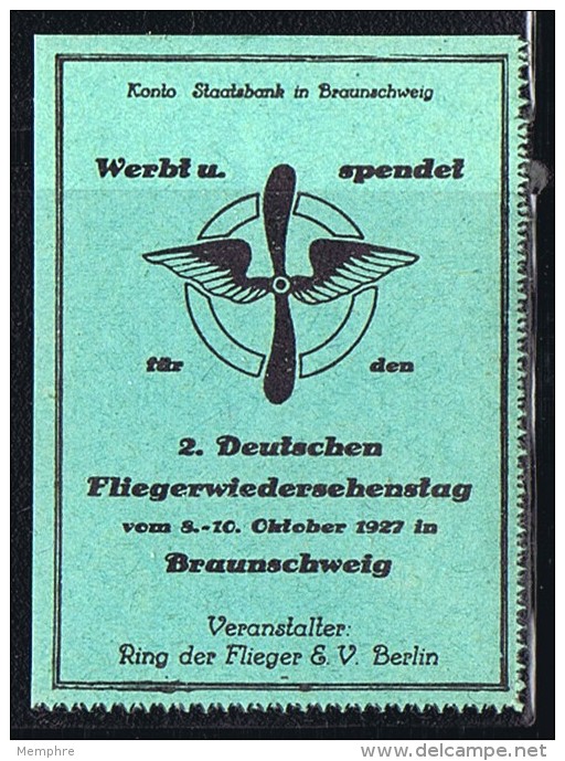 SELTENE VIGNETTE   2. Deutschen Fliegerwiedersehenstag  5-10 Oktober 1927 Braunschweig ** - Vignetten (Erinnophilie)