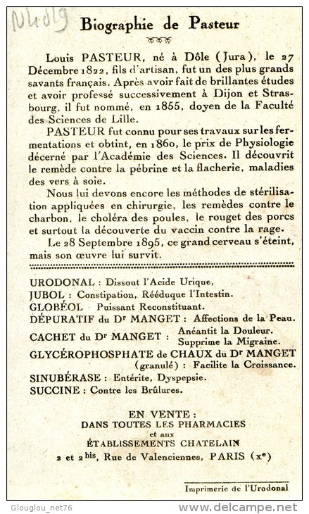 CPA OFFERTE PAR L'URODONAL...CENTENAIRE DE PASTEUR...BIOGRAPHIE DE PASTEUR AU DOS - Werbepostkarten