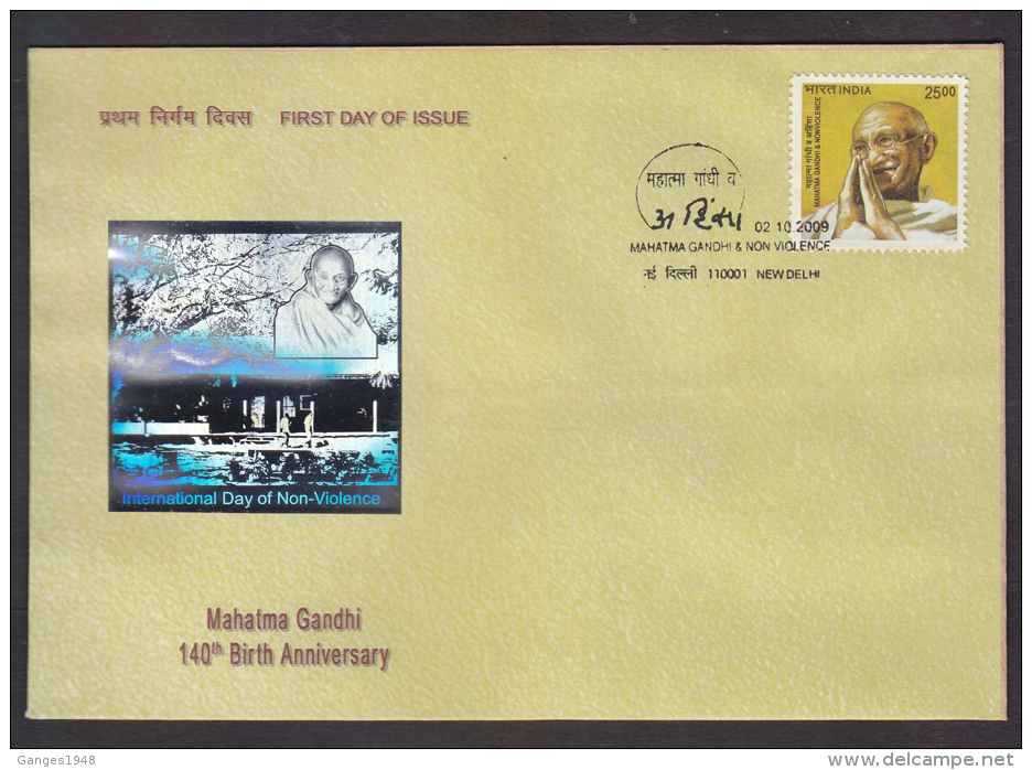 India  2009  140th Birth Anniversary Of Mahatma Gandhi  25 Rs Stamp  Private  Hologram FDC #52054 - Holograms