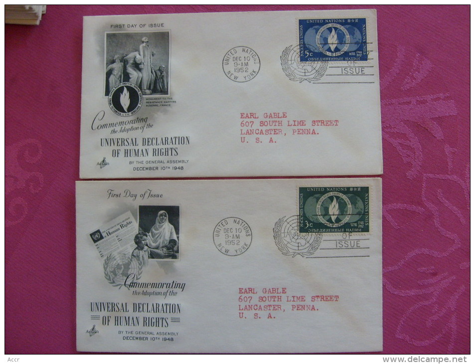 ONU UNO United Nations Lot 4 FDC 1951 1952 - Covers & Documents