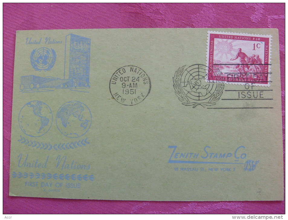 ONU UNO United Nations Lot 4 FDC 1951 1952 - Lettres & Documents