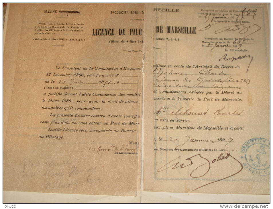 MARSEILLE-LIVRET PILOTE - Charles MEHOUAS-capitaine  - 1897 - VAPEUR MEMPHIS - Other & Unclassified