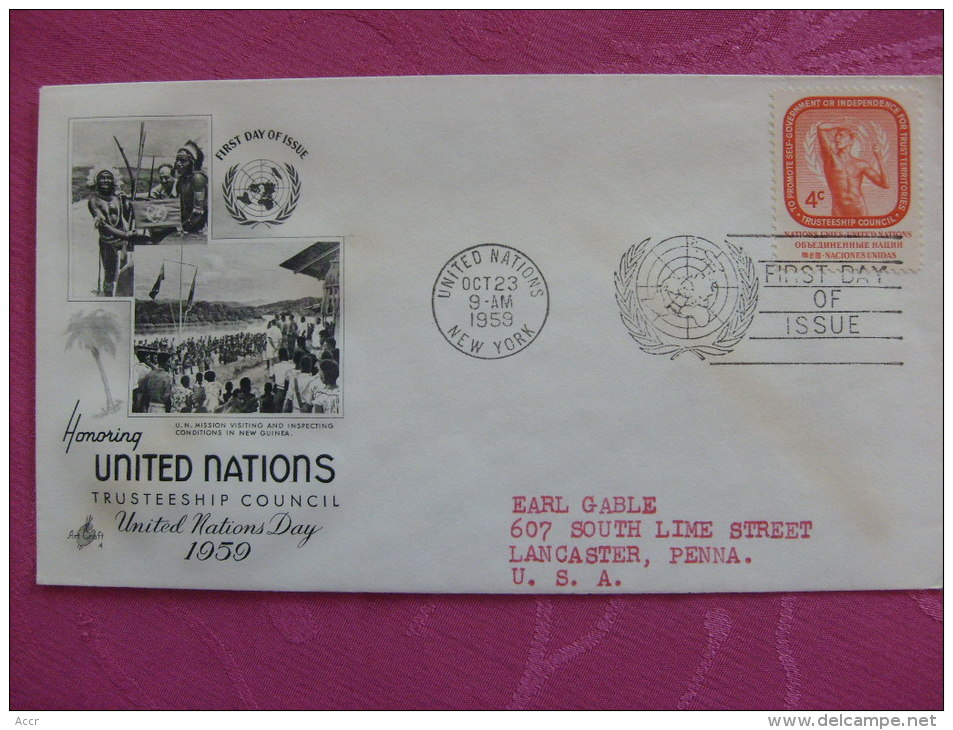 ONU UNO United Nations Lot 7 FDC 1956 à 1959 - Lettres & Documents