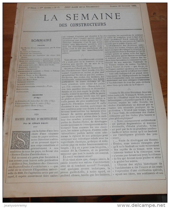 La Semaine Des Constructeurs. N°17. 20 Octobre 1888. Piscine Populaire à Reims. - Magazines - Before 1900
