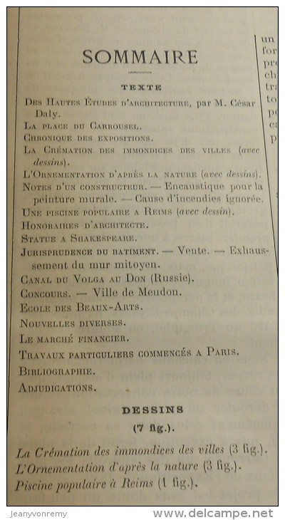 La Semaine Des Constructeurs. N°17. 20 Octobre 1888. Piscine Populaire à Reims. - Revues Anciennes - Avant 1900