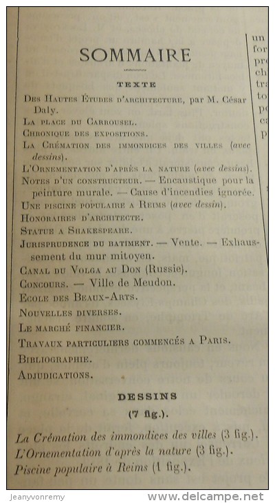 La Semaine Des Constructeurs. N°17. 20 Octobre 1888. Piscine Populaire à Reims. - Magazines - Before 1900