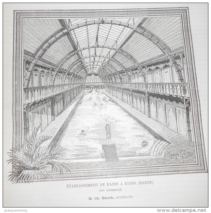 La Semaine Des Constructeurs. N°17. 20 Octobre 1888. Piscine Populaire à Reims. - Magazines - Before 1900