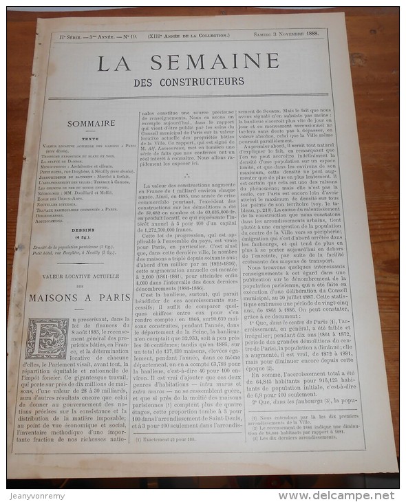 La Semaine Des Constructeurs. N°19. 3 Novembre1888. Petit Hôtel 15, Rue Borghèse Au Parc De Neuilly. - Revues Anciennes - Avant 1900