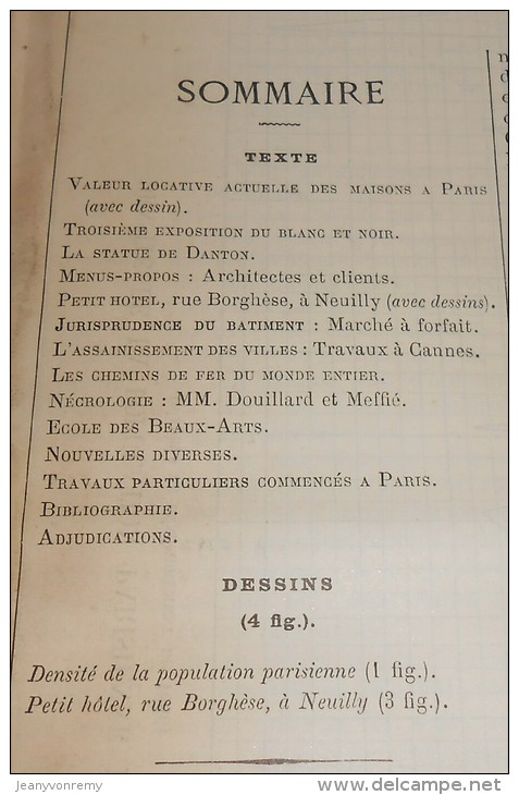 La Semaine Des Constructeurs. N°19. 3 Novembre1888. Petit Hôtel 15, Rue Borghèse Au Parc De Neuilly. - Magazines - Before 1900