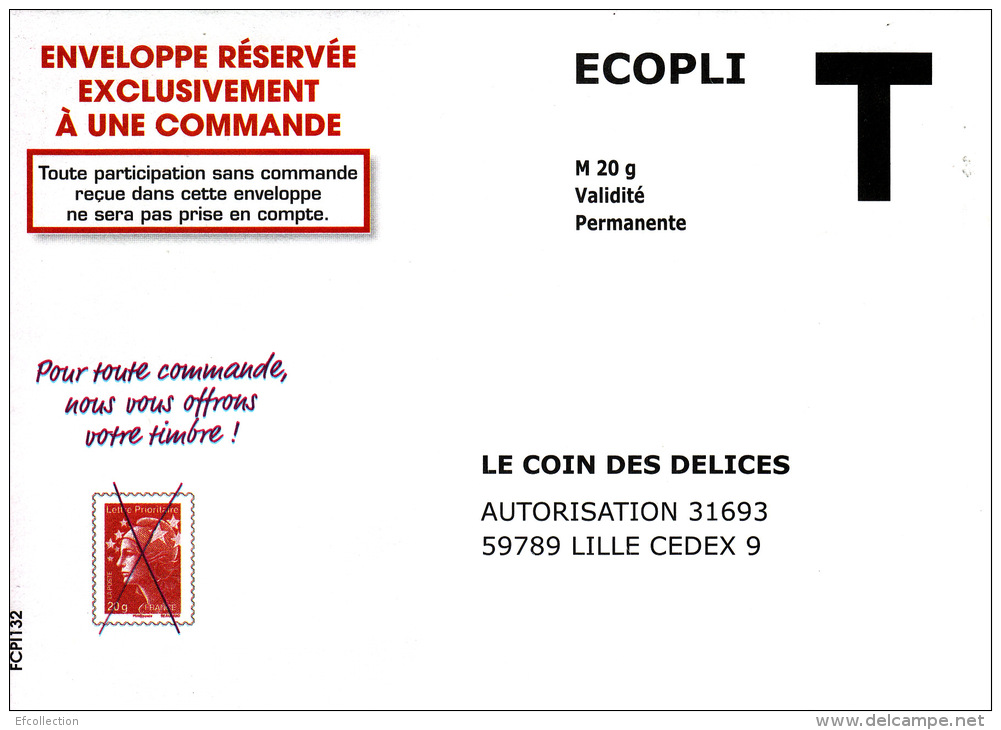 LE COIN DES DELICES 59 LILLE LETTRE ECOPLI ENVELOPPE REPONSE  T VALIDITE PERMANENTE - Karten/Antwortumschläge T