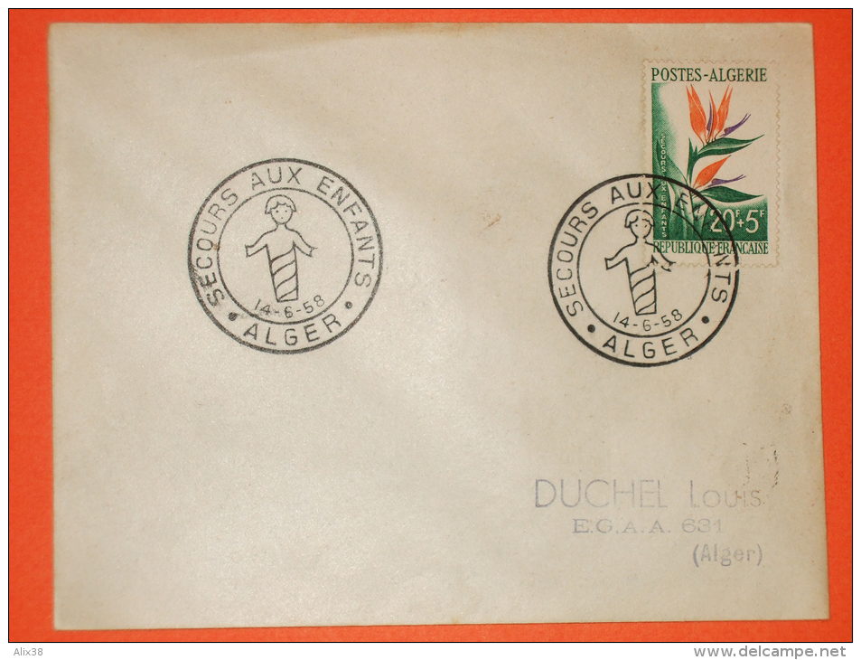 ALGERIE 1958 - N°351 Fleur Bec D'oiseau 1er Jour Sur Enveloppe.  Superbe - Brieven En Documenten