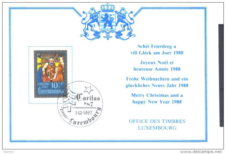 Lux :  Carte Office Des Timbres "CARITAS' 87" - Cartes Commémoratives