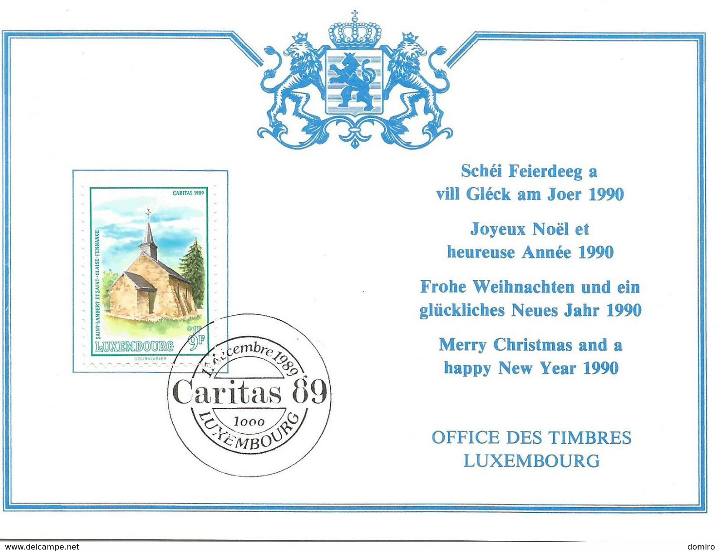 Lux :  Carte Office Des Timbres "CARITAS 89" - Cartes Commémoratives