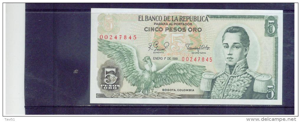 KOLUMBIEN  ,  COLOMBIA  ,  5 Cinco Pesos Oro ,    Pick # 406 E       ,      1.1.1981    ,   Unc - Colombie