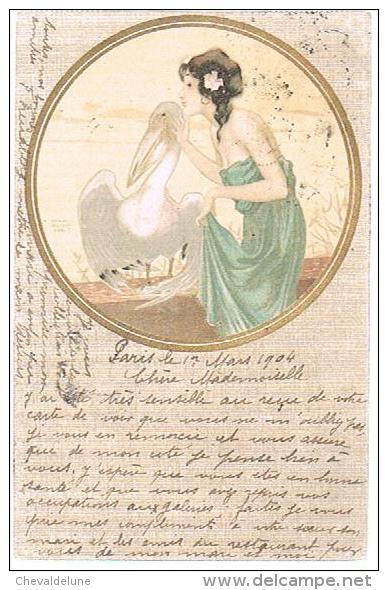 CPA - Raphaël KIRCHNER : JEUNE FEMME AU PELICAN  - 1904 - - Kirchner, Raphael