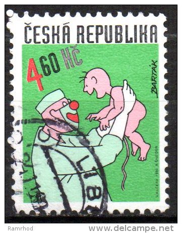 CZECH REPUBLIC 1999 Graphic Humour Of Miroslav Bartak - 4k60 Clown Doctor And Laughing New-born Baby FU - Gebruikt